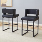 thumbnail of Barhocker Set 2er Schwarz 91x50x41 cm mit PU Bezug und Metallgestell, gepolsterter quadratischer Sitz, nordisches Design
