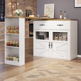 thumbnail of Bartisch ausziehbar Weiß 138x204x39x104 cm mit 360 Grad Drehfunktion, Stauraum mit Schublade und Regal, MDF mit Acryl Türen