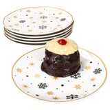 thumbnail of 6x Stars schwarz & gold Kuchenteller Steingut 6 Pers. Dessertteller Weihnachten