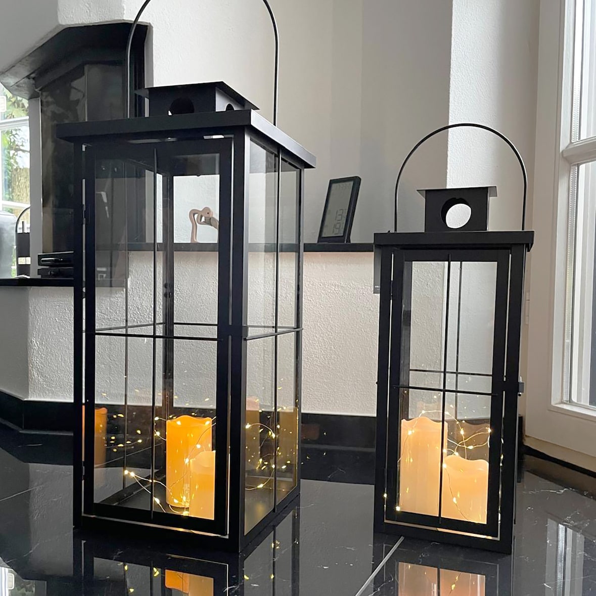 2tlg Metall XXL Laternen Set Schwarz Gartenlaterne Windlicht H58/45cm