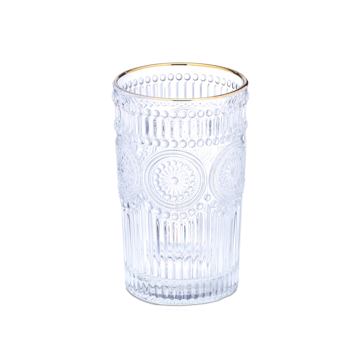 Relaxdays Trinkgläser 4er Set, spülmaschinenfest, 400 ml, Vintage Gläser mit Goldrand, Wasser, Saft & Limo, transparent