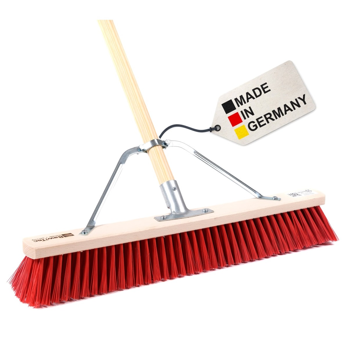 Stabiler Straßenbesen 60cm Breit mit speziellem Stielstabilisator und Stiel 160cm Lang rote Borsten Besen Kehrbesen