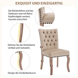 thumbnail of Esszimmerstuhl Samt Hellkamel 1er Polsterstuhl Massivholzbeine mit Türklopfer Rückenlehne Kupfernägel modern bequem 95x63x49 cm