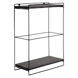 thumbnail of Wandplank HWC-K77, hangende plank Keukenplank, massief houten metalen industriële 2 planken 50x35x17cm ~ donkergrijs