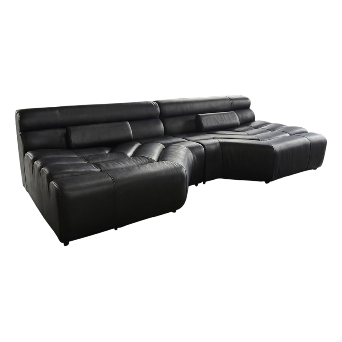KAWOLA Big Sofa TARA Wohnlandschaft Leder schwarz 286x75x148cm (B/H/T)