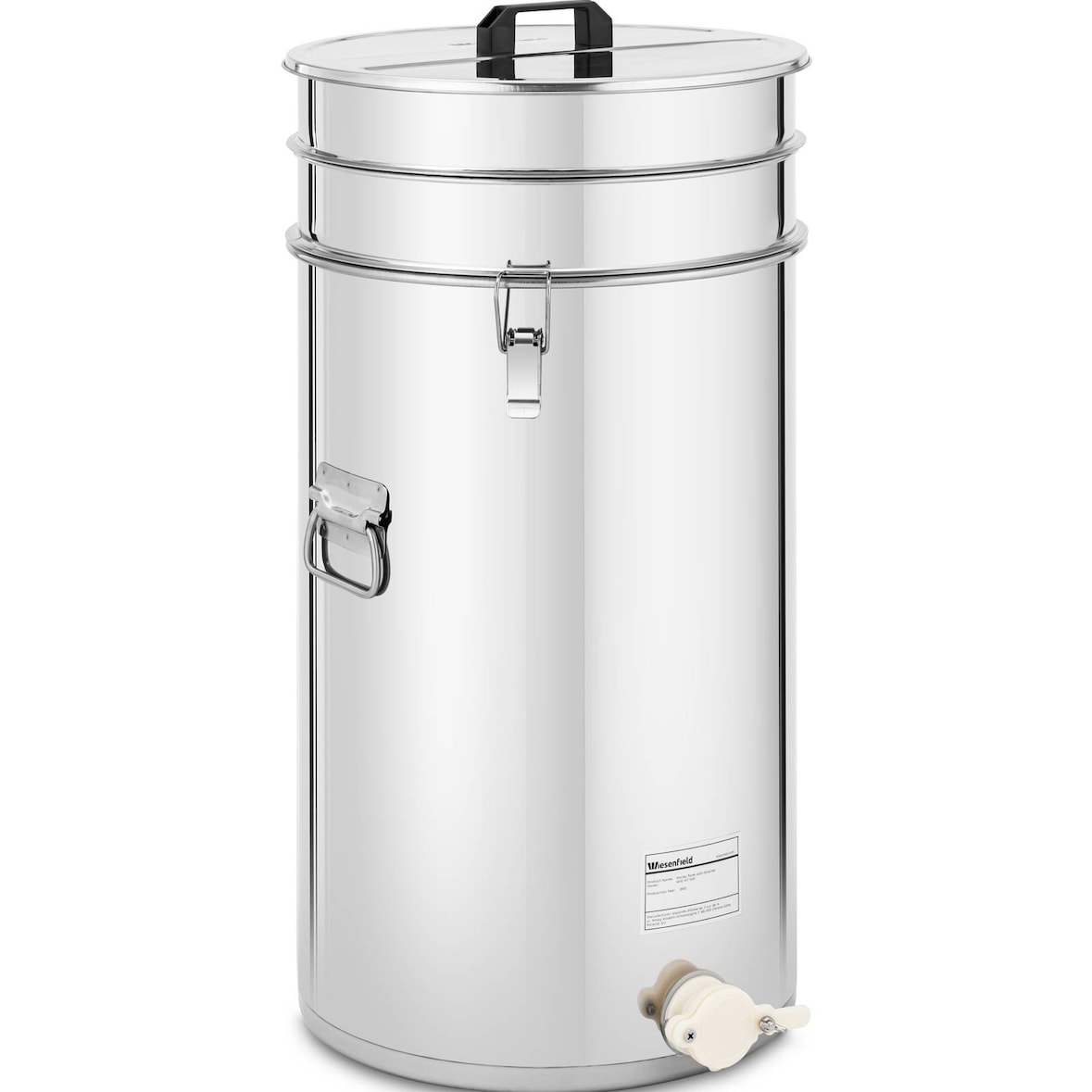 Wiesenfield Maturatore per miele - 70 L - Con setaccio, coperchio e rubinetto di imbottigliamento - Acciaio inox