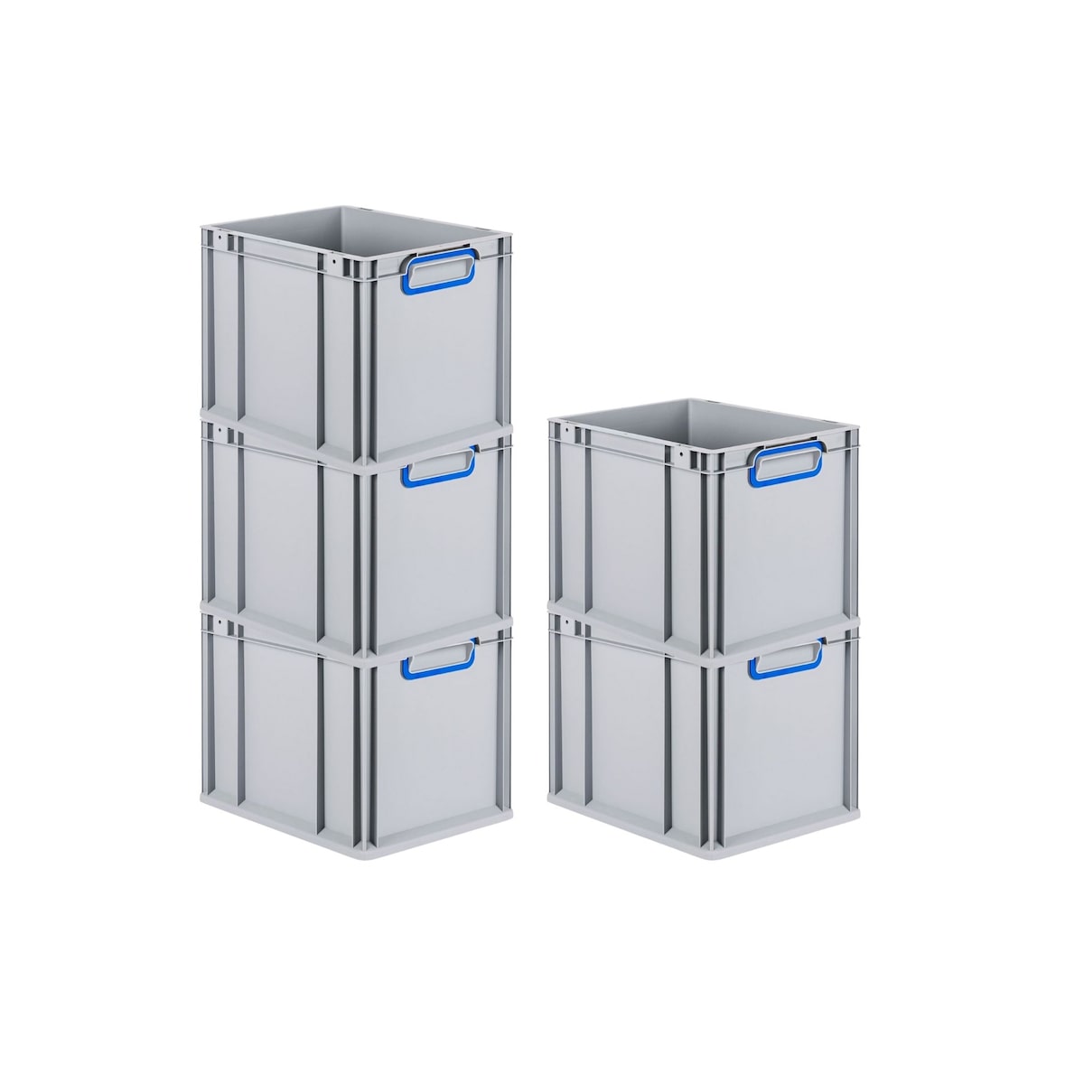 PROREGAL 5x Eurobox NextGen Color | HxBxT 22x30x40cm | 30 Liter | Griffe blau geschlossen | Glatter Boden | Eurobehälter