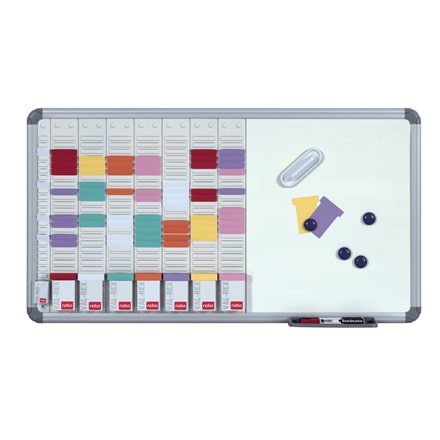 Tableau blanc avec planning hebdo pour fiches T2, 24 fentes x 7