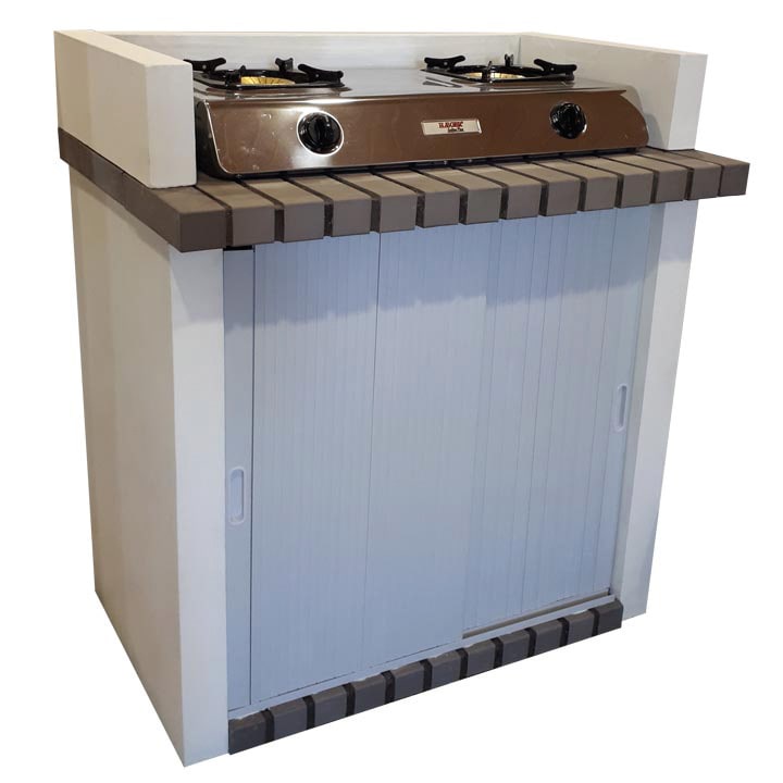 Module de plaque de cuisson à gaz CAMPING - en brique grise et béton peint en blanc - 85,5x57x101cm