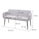 thumbnail of Sitzbank HWC-L13, Esszimmerbank Bank Polsterbank Garderobenbank Rückenlehne Armlehne Stoff/Textil 133cm ~ grau