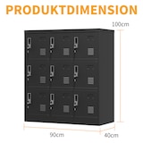 thumbnail of Metallschrank Spind 9 Türen 100x90x40 cm Schwarz mit Schlössern und Kartenfächern, belüftet, pulverbeschichteter Stahl für Büro und Umkleide