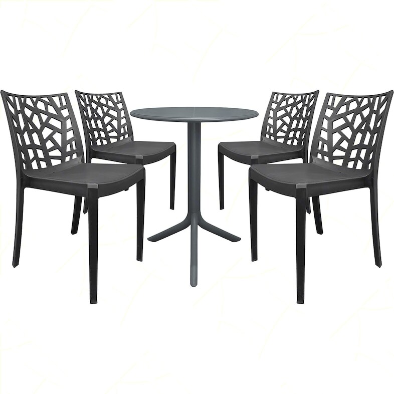 Sicignano Set aus 4 Matrix-Stühlen mit rundem Spritz-Tisch in Schwarz
