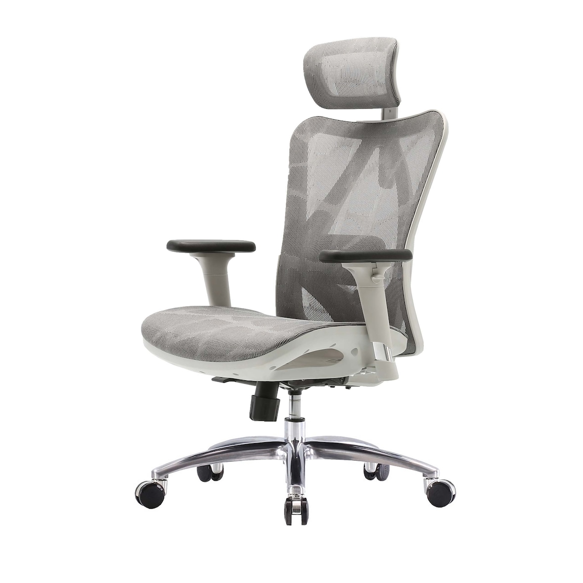SIHOO silla de oficina silla de escritorio, ergonómica, reposabrazos ajustables, 150kg capacidad de carga ~ cubierta gris, marco blanco
