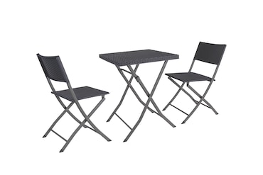 aro Set inklapbaar Bistro 3-delig, staal/kunststof, 2 stoelen, 1 tafel, in rotanlook, donkergrijs