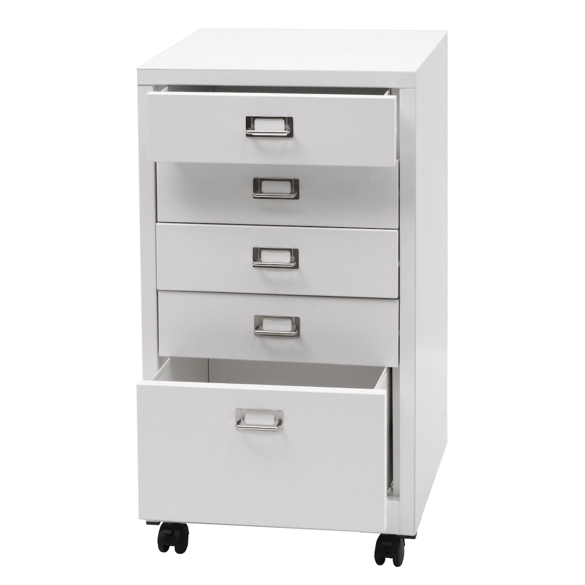 Rollcontainer | HxBxT 75x40x41cm | Metall 5 Schubladen | Weiß | Schubladenschrank Stahlschrank Aktenschrank