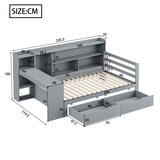 thumbnail of Multifunktionales Schlafsofa-Bett mit Schreibtisch aus Massivholz 90x200cm grau–Platzsparend mit Steckdose, Regalen & Schubladen für Wohnung