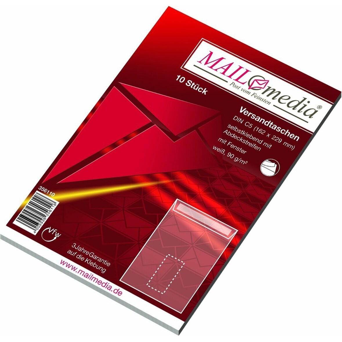 Versandtaschen C5 mit Fenster 90g/qm haftklebend weiß VE=50x10 Stück