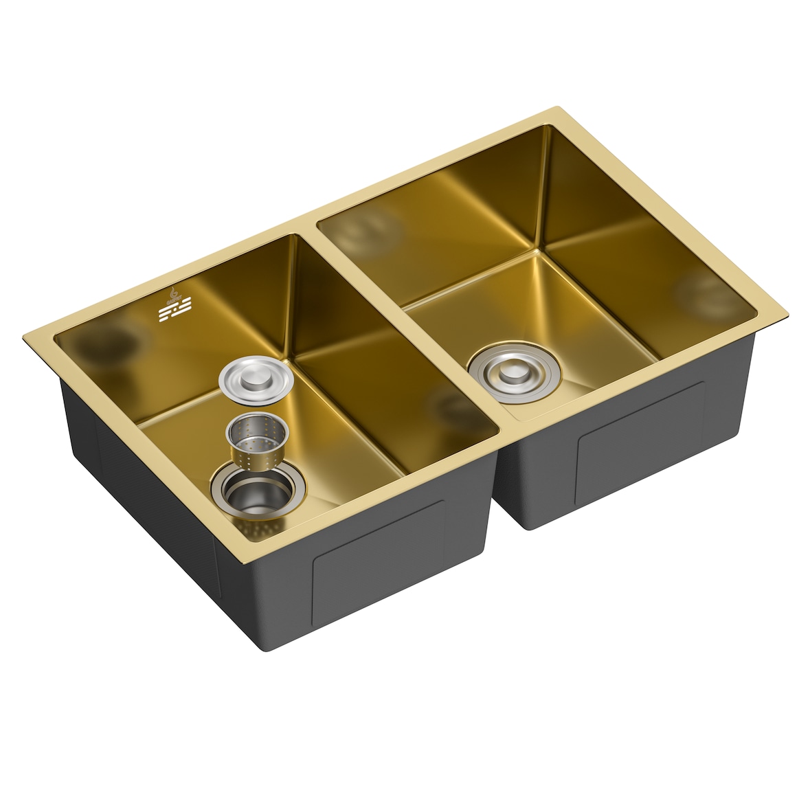 Gasfrit - Keukenspoelbak met 2 bakken, met sifon, voor werkblad van roestvrij staal kleur goud, één spoelbak, 760 x 470 x 200 mm
