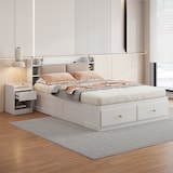 thumbnail of Merax Massivholz-Kombi-Bett 140*200cm, Kopfteil mit eingebautem Staufach, mit Schubladen, mit Nachttisch, mit Stauraum-Langschrank, weiß