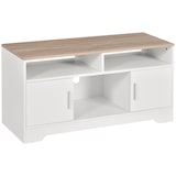 thumbnail of HOMCOM Móvel de TV para Sala de Estar com Espaço de Arrumação Prateleiras Abertas Orifício Passa Cabos 105x40x52 cm Branco e Madeira