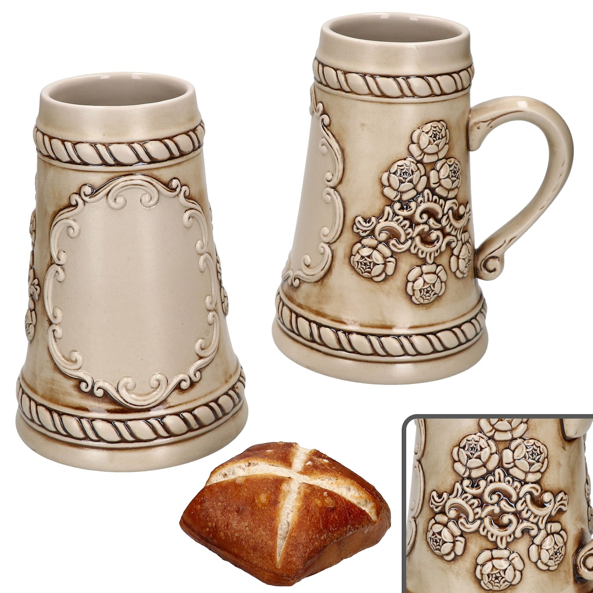 2er Set Ruhpolding-Krug mit Schild 0,5 Liter beige-braun Keramik