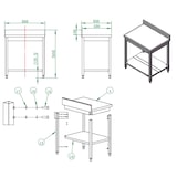 thumbnail of Tavolo lavoro in acciaio inox con ripiano 80x60x85 cm e alzatina