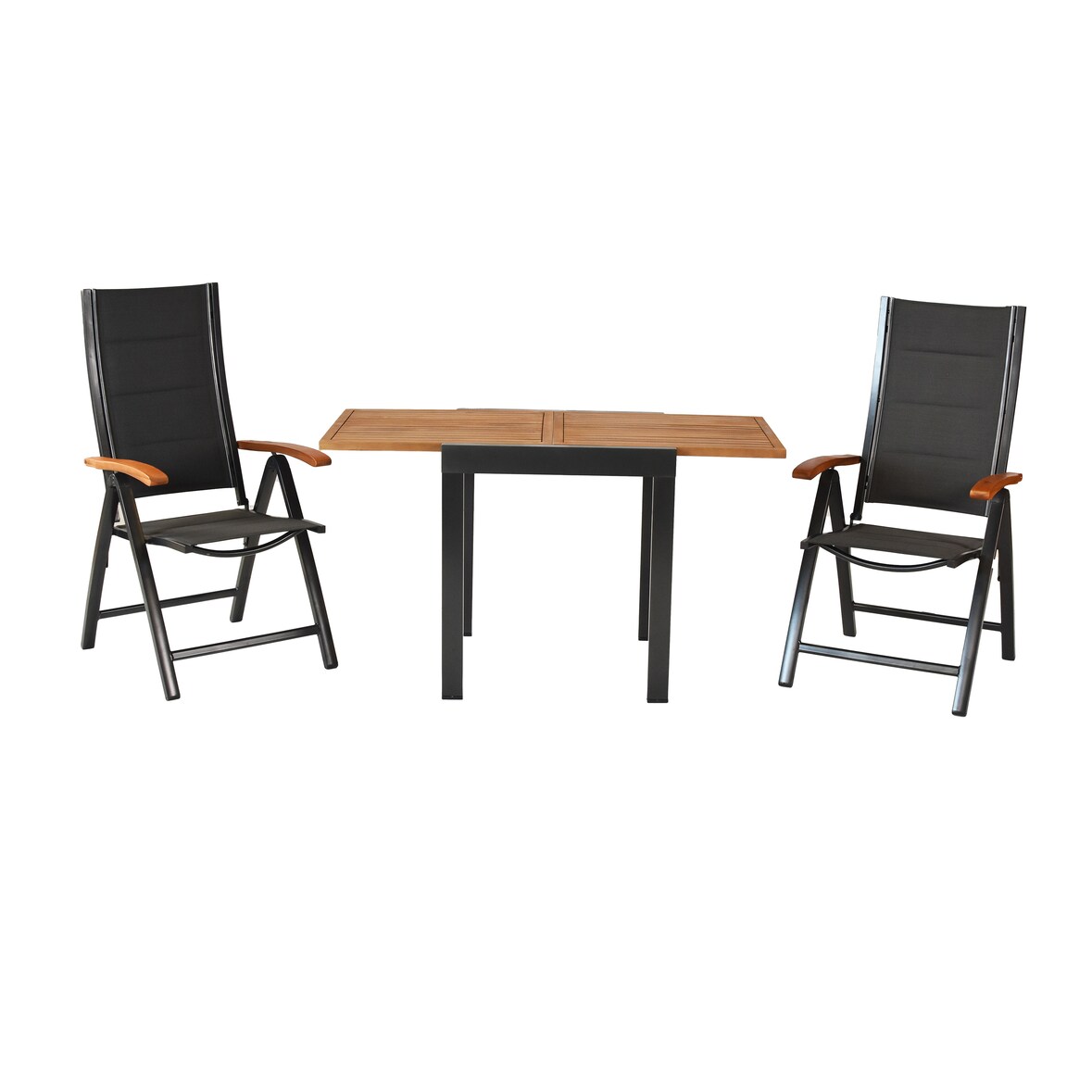 Merxx Paxos Set 3tlg., 2 Klappsessel, 1 Balkon AZ-Tisch 65(130) x 65 cm, Aluminium
