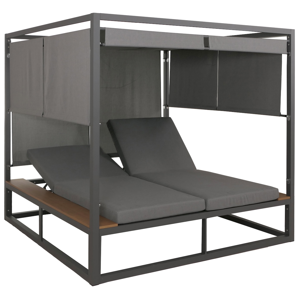 Aluminium Lounge-Gartenliege HWC-M63b, XL Sonnenliege Daybed, 10cm-Polster 200cm ~ dunkelgrau Polster grau
