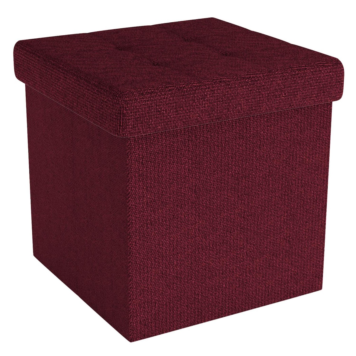 Intirilife Faltbare Sitzhocker 30x30x30 cm in KIRSCH ROT - Sitzwürfel Fußhocker Aufbewahrungsbox mit Stauraum und Deckel aus Stoff mit Mulden
