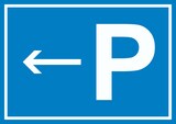 thumbnail of P Parkplatz Schild mit Richtungspfeil links waagerecht A5 (148x210mm)