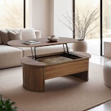 thumbnail of Table basse ovale avec plateau relevable effet bois foncé