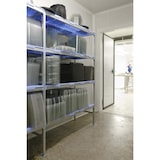 thumbnail of Alu Tournus-legbord met geperforeerde kunststof panelen: 1494mm lang, 400mm diep, 1750mm hoog, 4 niveaus Basislegbord Draagvermogen: 200 kg/niveau