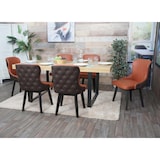 thumbnail of Conjunto de 6 cadeiras de jantar HWC-M60, cadeira estofada cadeira de cozinha cadeira de braços, tecido/têxtil madeira maciça ~ terracota-castanho