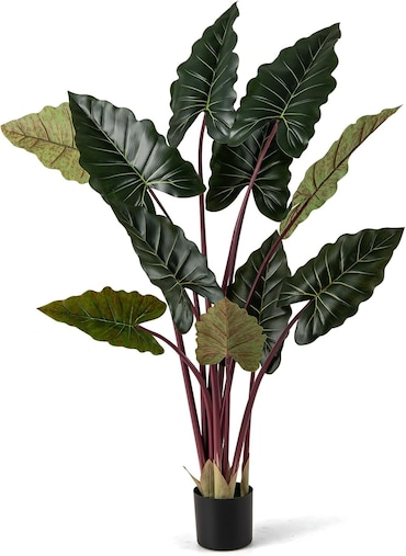 COSTWAY Planta Artificial 160 cm, Planta Artificial con Maceta y 11 Hojas, Planta Decorativa Verde