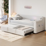 thumbnail of Schlafsofa 90/180x190 ausziehbar mit Bluetooth-Stereo, USB-Anschluss, Stauraum, hydraulisch, Samtpolster, komfortables Wohnzimmer Beige ohne Matratze