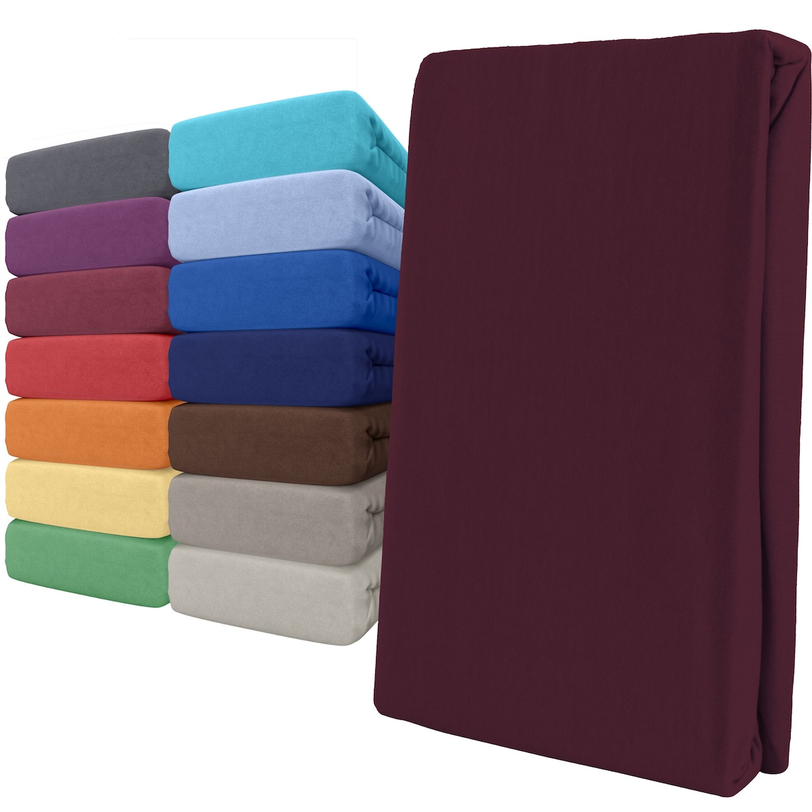 Spannbettlaken Jersey 100% Baumwolle 90-100x200 cm Bordeaux Rot 2er Pack