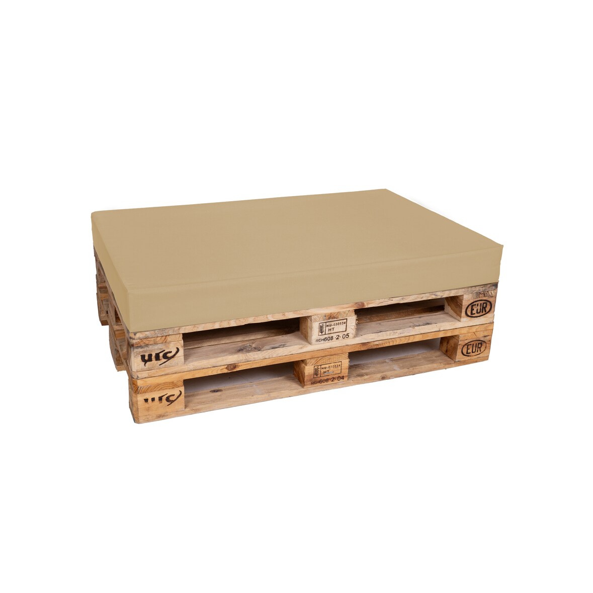 TexDeko Palettenkissen für Europalette 120x80x12cm Wasser-& Schmutzabweisend, abnehmbarer Bezug mit Reißverschluss, waschbar (Beige)