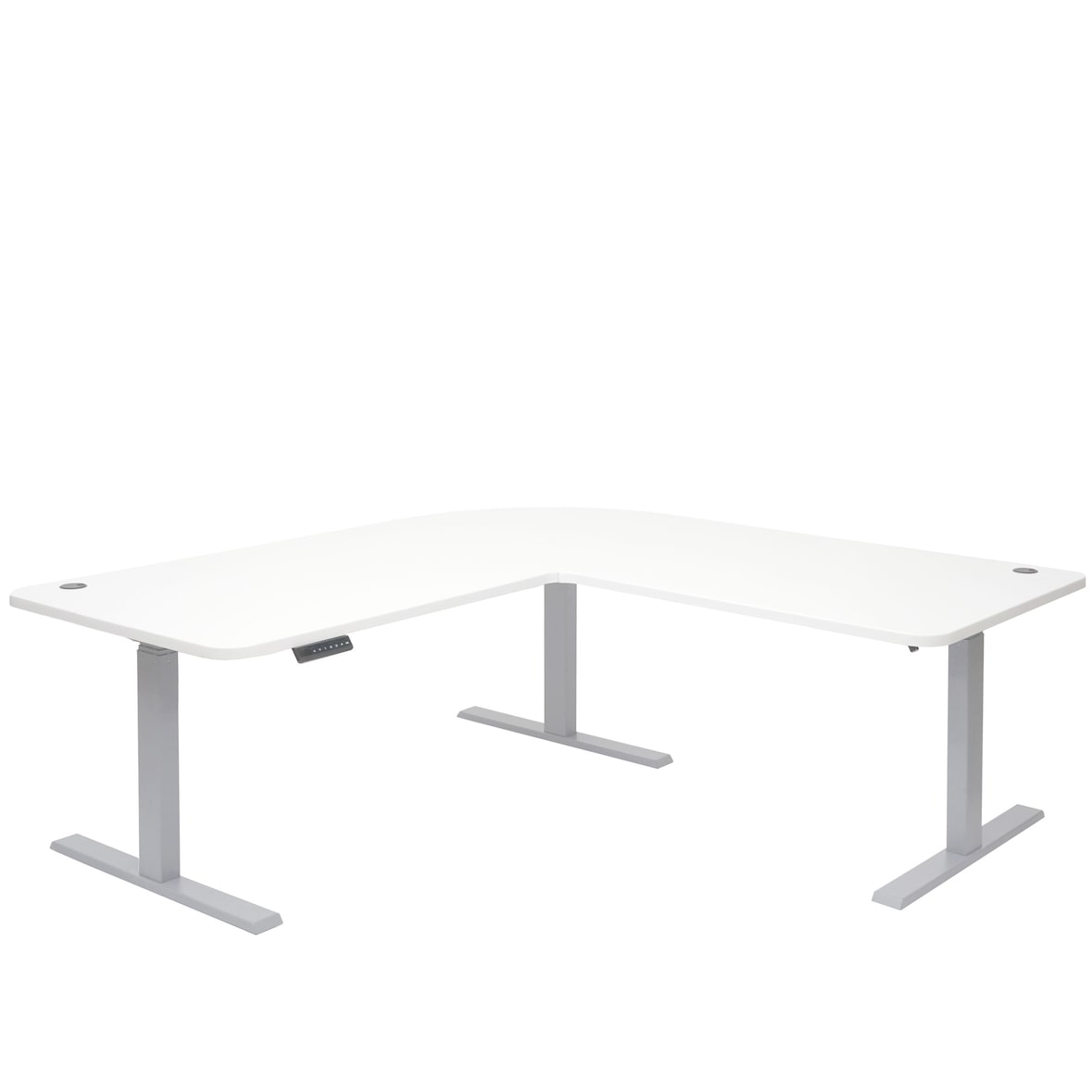 Eck-Schreibtisch HWC-D40, Computertisch elektrisch höhenverstellbar 178x178cm 84kg MVG ~ weiß, grau