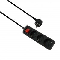 Helos Steckdosenleiste CLASSIC, 3-fach, schwarz, 5,0m, mit Schalter