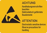 thumbnail of Hinweisschild, Handhabungsvorschriften beachten (Deutsch/Englisch), Folie - 105x74 mm Folie selbstklebend