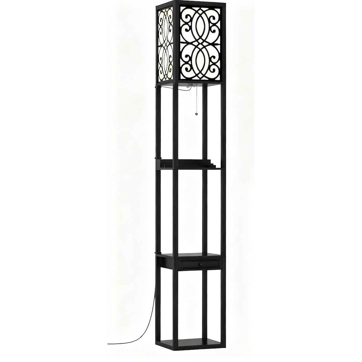 COSTWAY Lámpara de Pie para Sala 160 cm, E27, con 2 Puertos USB, Lámpara de Pie de 3 Niveles con Cajón