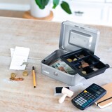 thumbnail of HMF Geldkassette abschließbar, Kasse mit Münzeinsatz, 5 Münzfächer, 20 x 16 x 9 cm, Silber