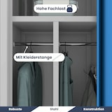 thumbnail of Umkleideschrank Spind WIEN - 2 Abteile, Etikettenhalter | Umkleidespind Metall Schließfachschrank Garderobenspind, 180x80x50cm Grau-Blau