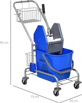 thumbnail of Reinigungswagen 73x45x95 cm Blau mit 26 L Eimer, Druckmechanismus, Mopphalter und zwei Aufbewahrungskörben, auf Rädern