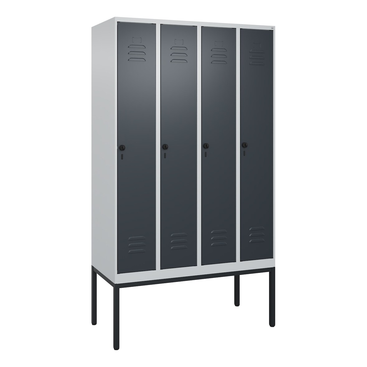C+P Spind Classic PLUS, Gestell, 4 Abteile, HxBxT 212x120x50cm, Sicherheitsdrehriegel, Hellgrau/Anthrazit von PROREGAL