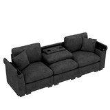 thumbnail of Dreisitzer-Sofa 242×80×88 mit Klapptisch USB-Anschluss Getränkehalter Stauraum Loungebett Couch Wohnzimmer – Grau