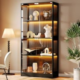 thumbnail of Merax LED-vitrinekast 80x35x170 cm, moderne zwart glazen vitrine, collectievitrine met app-bediening, 4 niveaus, push-to-open deuren