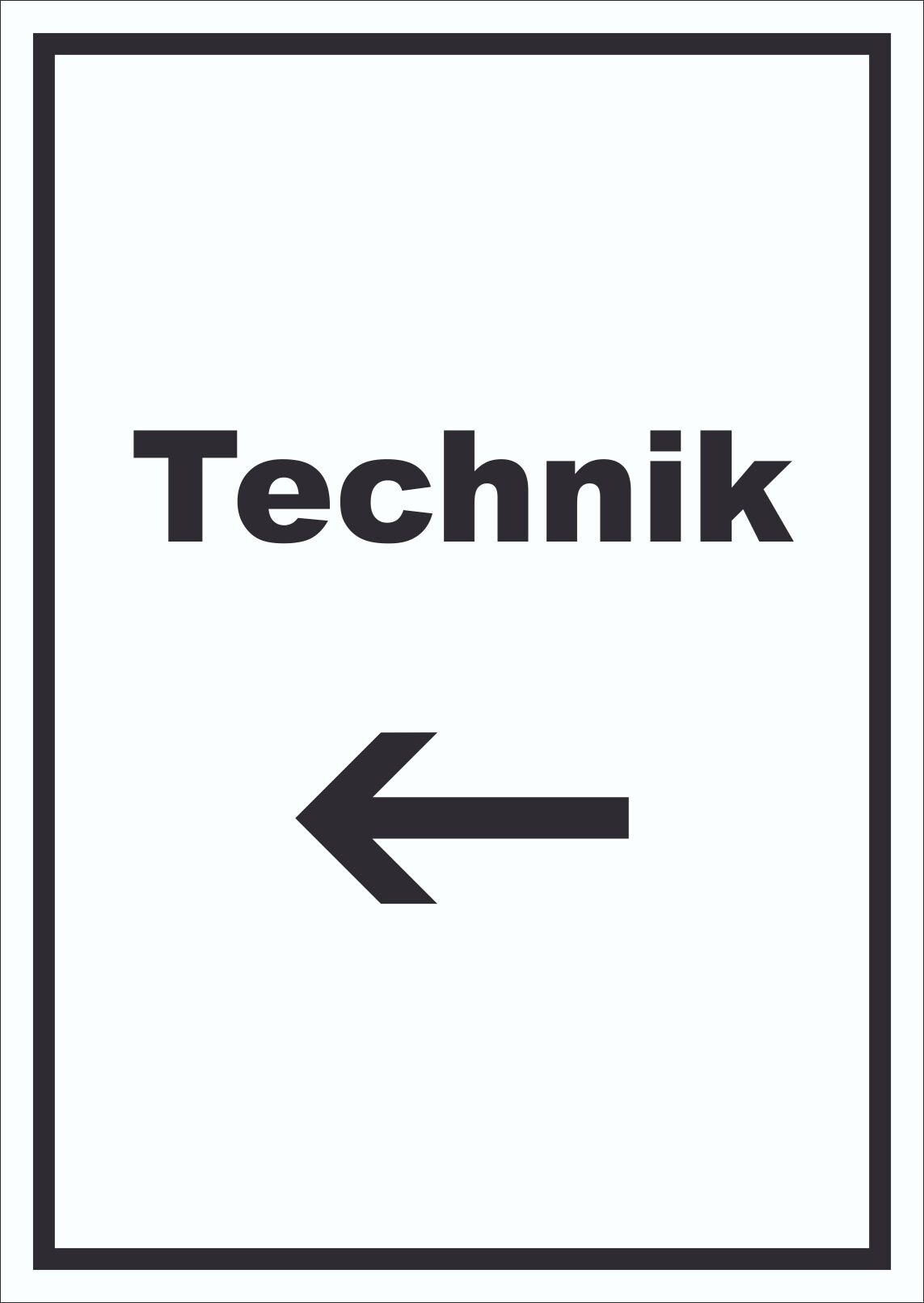 Technik Schild mit Text und Richtungspfeil links Hauswirtschaftsraum hochkant A1 (594x841mm)