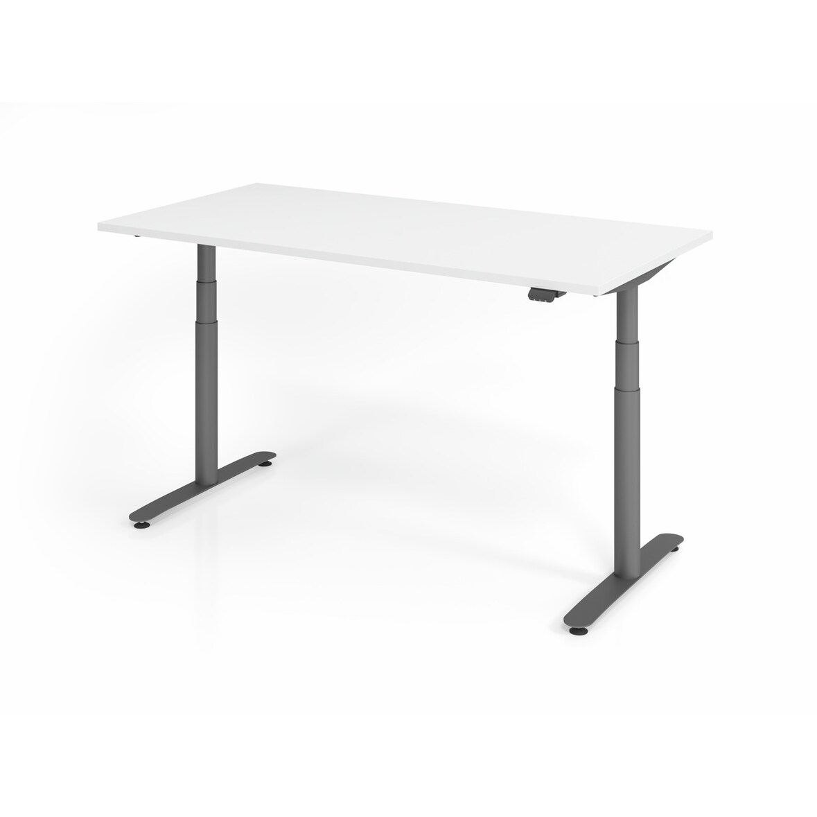 PROREGAL Sitz-Steh-Schreibtisch Rauno | Weiß | Graues GestellBxT 160x80cm | Höhe 63-127cm | elektrisch stufenlos höhenverstellbar | T-Fuß Gestell
