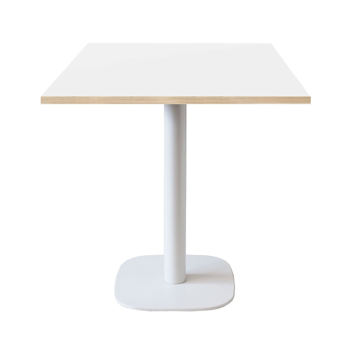 Restootab - Tafel 70x70cm - model Round witte voet witte randen houtlook